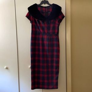 Plaid pencil dress with “fuzzy” removable color.